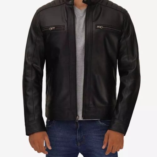 North Carolina Men’s Leather Padded Black Biker Jacket