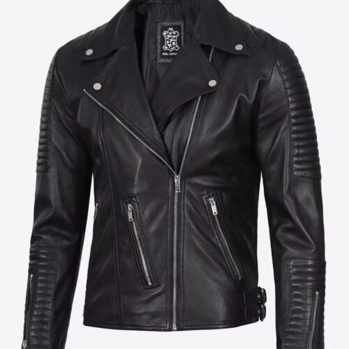 Mens Asymmetrical Black Leather Moto Jacket