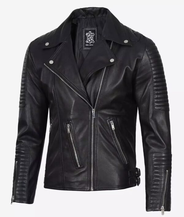 Mens Asymmetrical Black Leather Moto Jacket