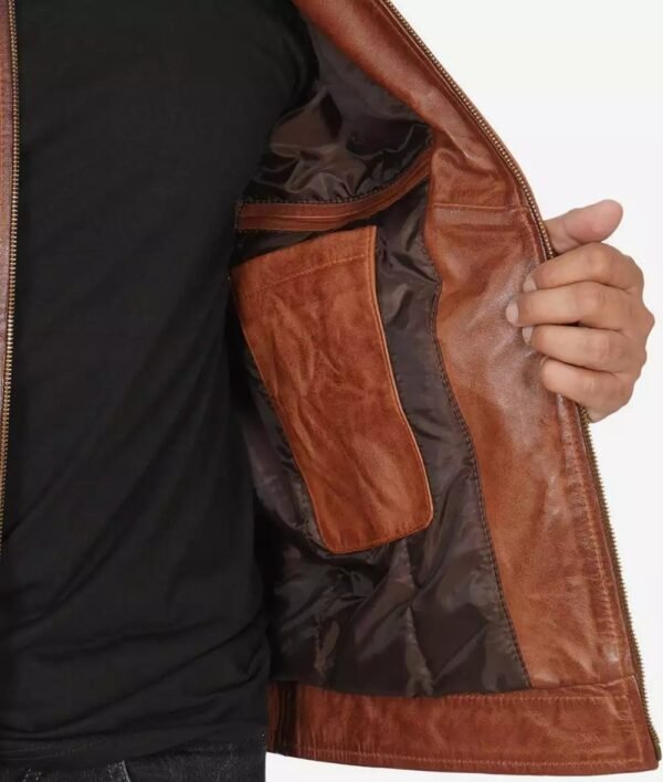 Reeves Mens Brown Shirt Collar Brown Leather Jacket