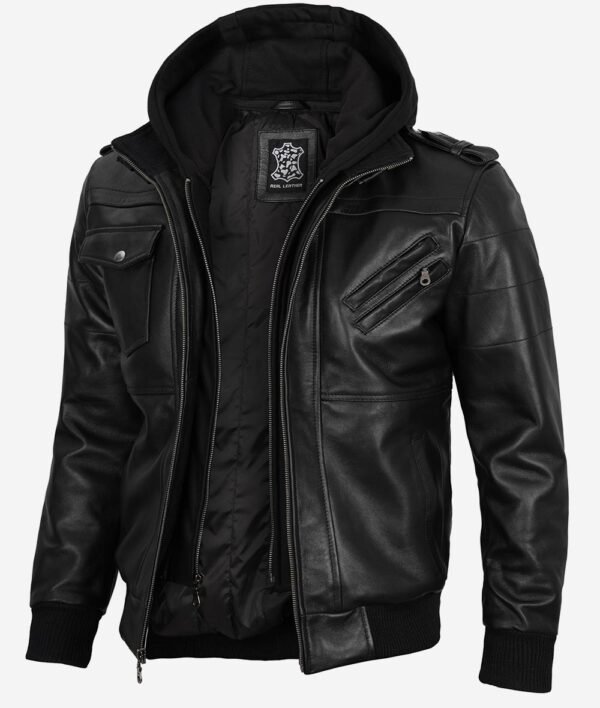 Mens Premium Black Leather Bomber Jacket