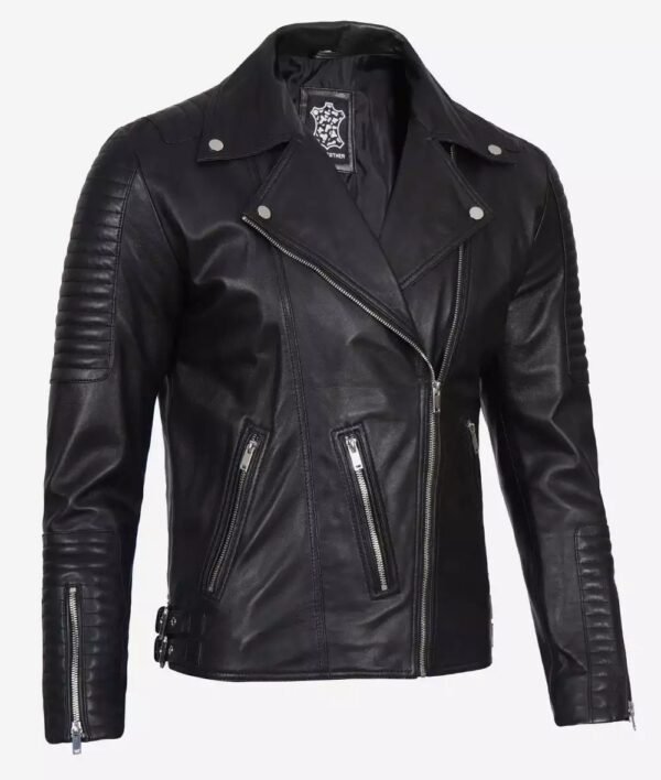 Mens Asymmetrical Black Leather Moto Jacket