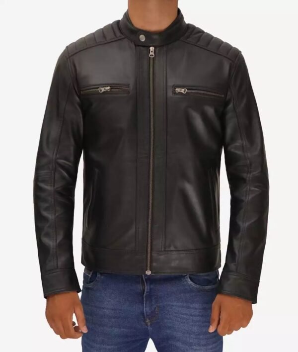 North Carolina Men's Leather Padded Black Biker Jacket