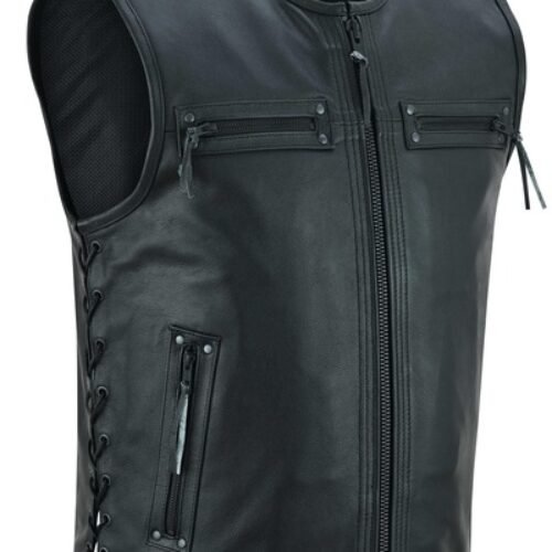 Men’s Zipper Front Single Back Panel Gun Pocket Biker Vest