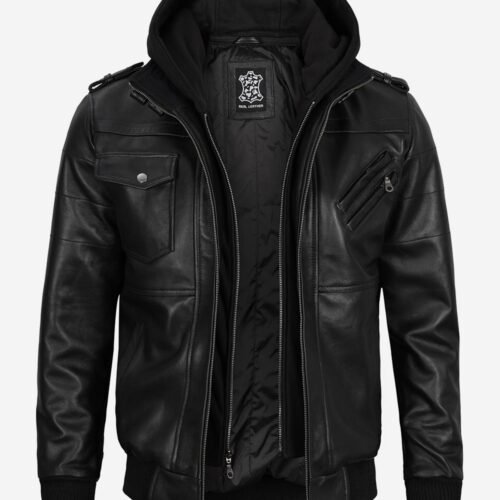 Mens Premium Black Leather Bomber Jacket