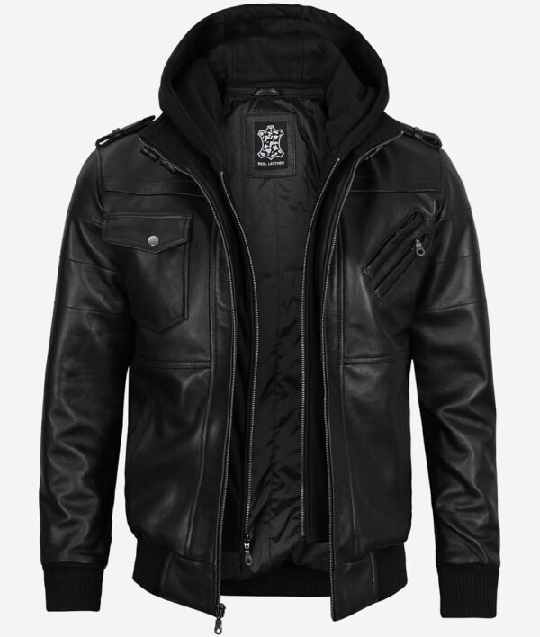 Mens Premium Black Leather Bomber Jacket