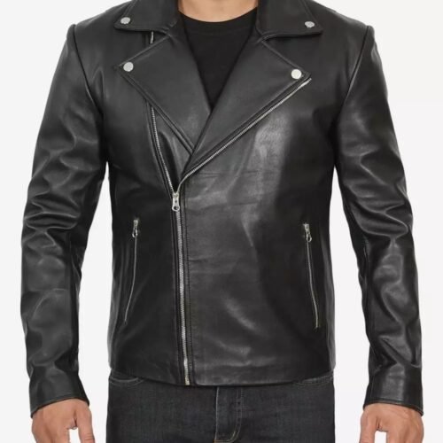 Mens Asymmetrical Black Motorcycle Leather Jacket