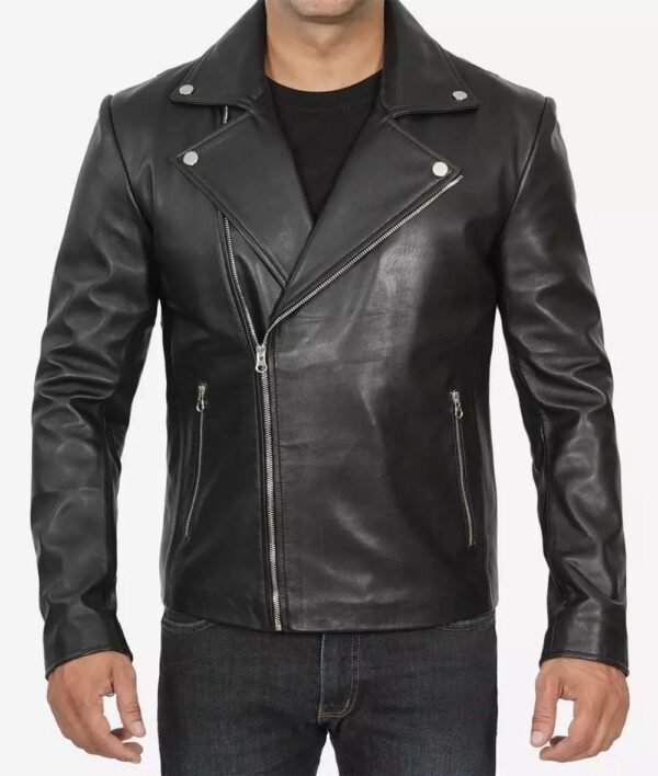 Mens Asymmetrical Black Motorcycle Leather Jacket