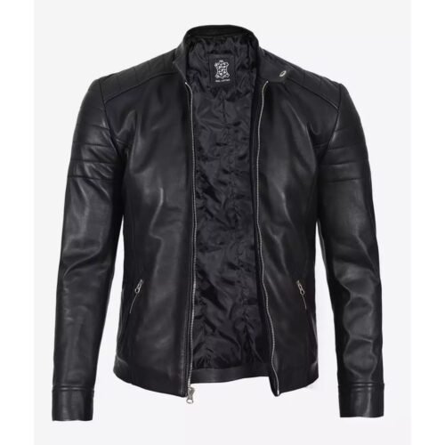 Mens Real Lambskin Leather Black Biker Jacket