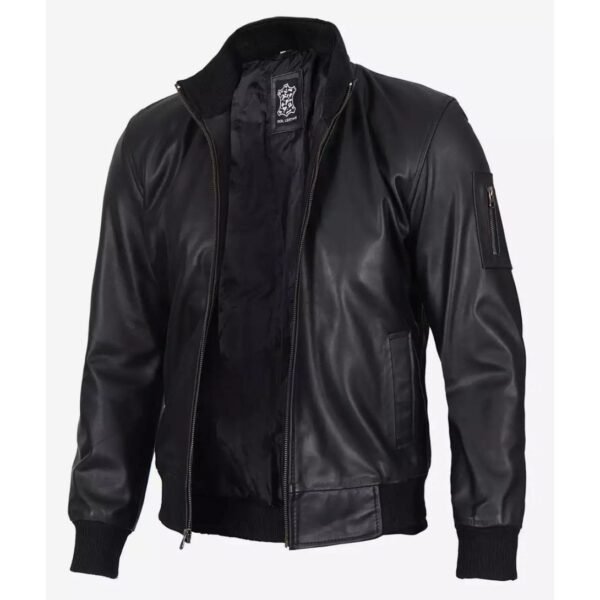 Mens Premium Black Cowhide Leather Bomber Jacket