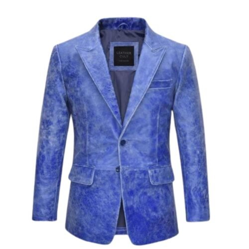 Artistic Blue Leather Blazer