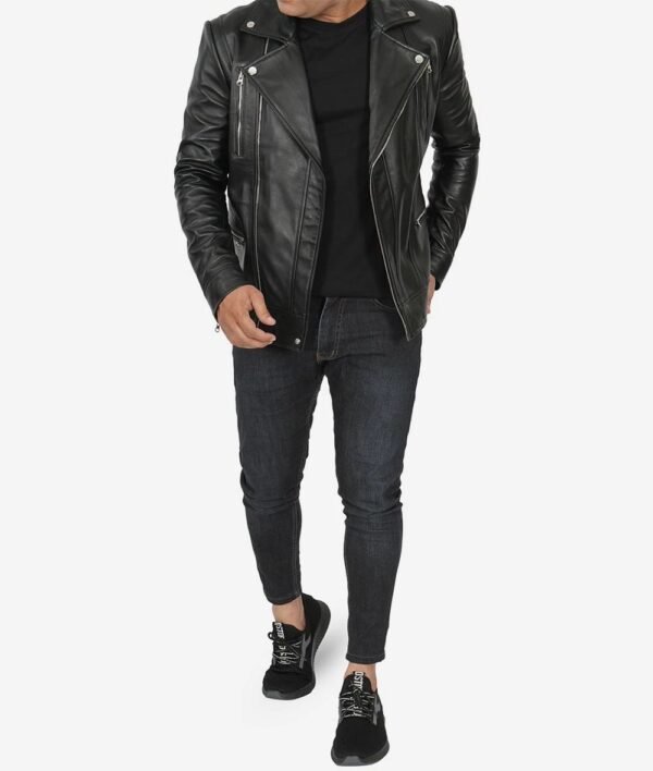 Carter Black Asymmetrical Leather Biker Jacket for Men