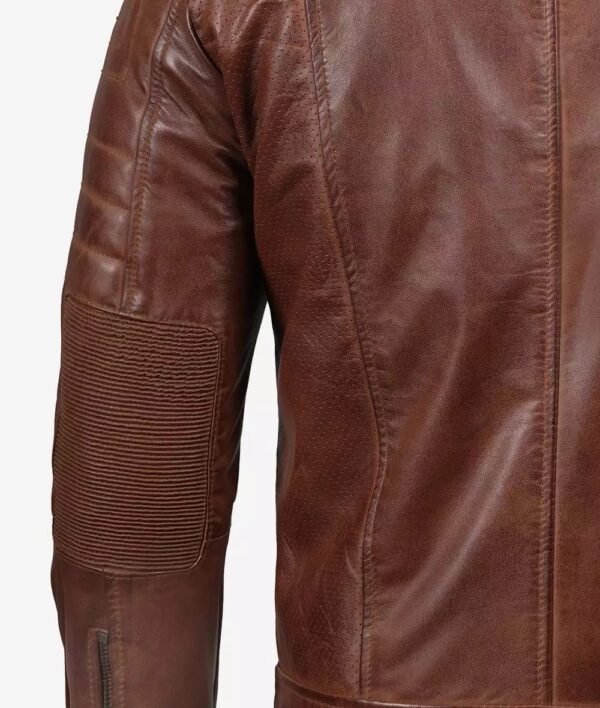 Mens Cafe Racer Cognac Leather Biker Jacket