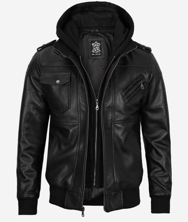 Mens Premium Black Leather Bomber Jacket