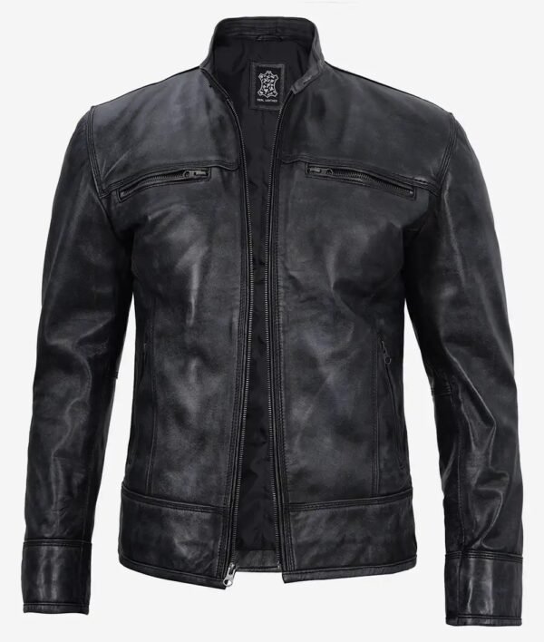 Mens Top Notch Leather Dark Gray Moto Jacket