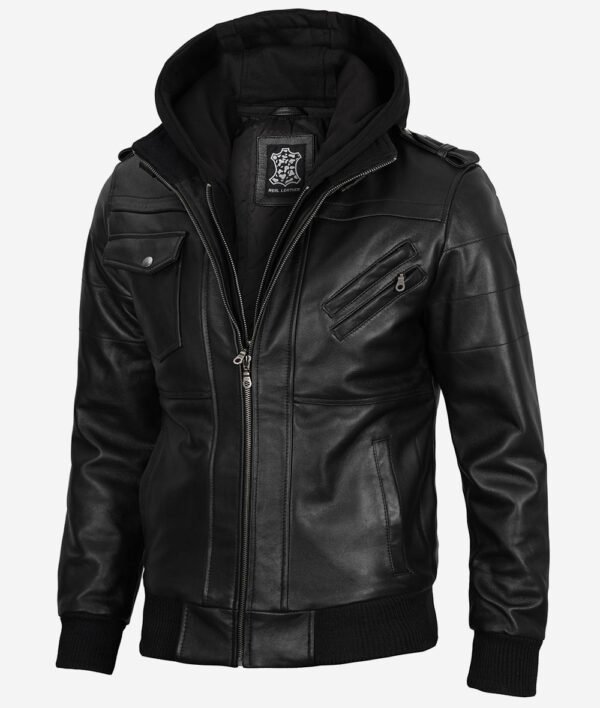 Mens Premium Black Leather Bomber Jacket