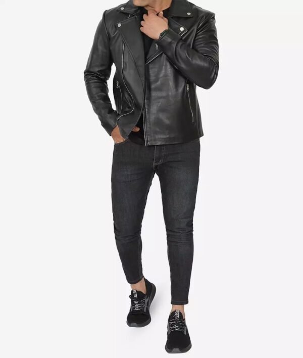 Mens Asymmetrical Black Motorcycle Leather Jacket