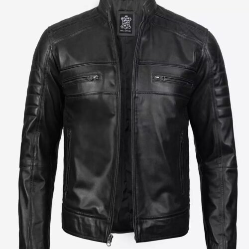 Mens Classic Black Cafe Racer Leather Jacket