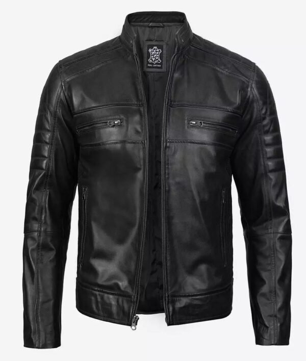 Mens Classic Black Cafe Racer Leather Jacket