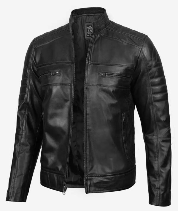 Mens Classic Black Cafe Racer Leather Jacket