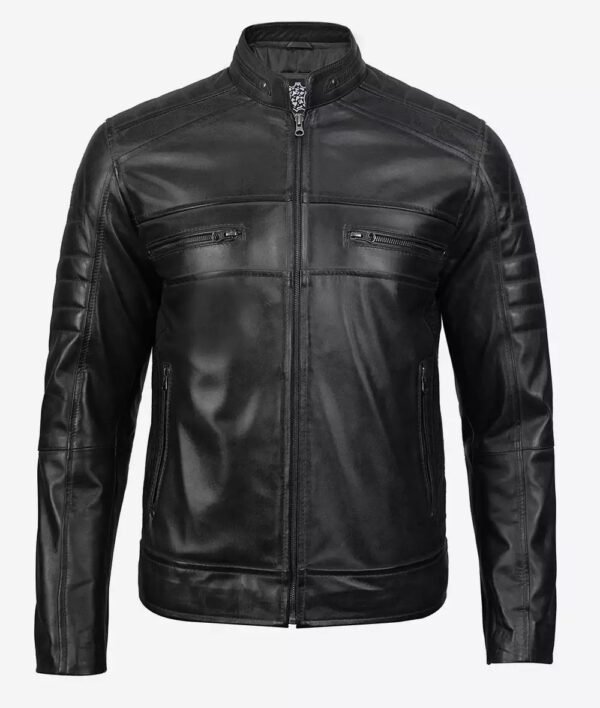 Mens Classic Black Cafe Racer Leather Jacket