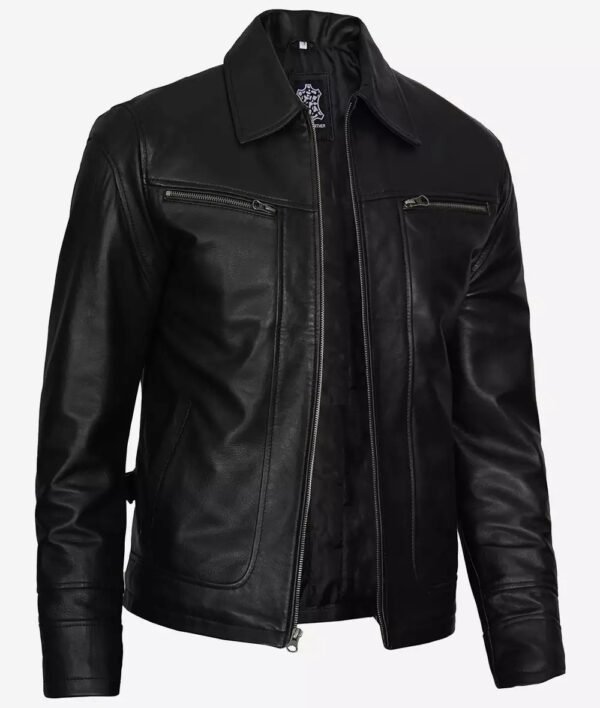 Scott Mens Black Shirt Collar Biker Leather Jacket