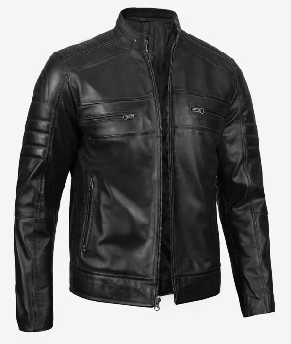 Mens Classic Black Cafe Racer Leather Jacket