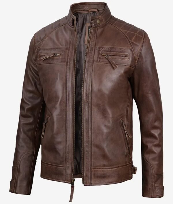 Mens Coffee Brown Motorcycle Leather Jacket