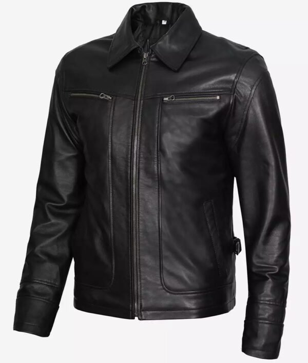 Scott Mens Black Shirt Collar Biker Leather Jacket