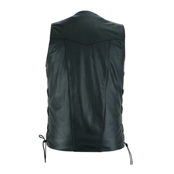 Mens Black Leather Vest with Side Laces and Gun Pockets