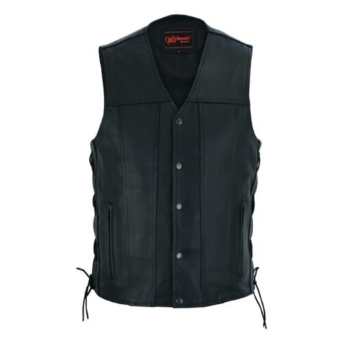 Mens Tall Classic Tapered Bottom Biker Leather Vest