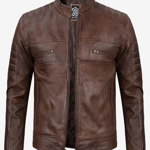 Mens Coffee Brown Biker Leather Jacket