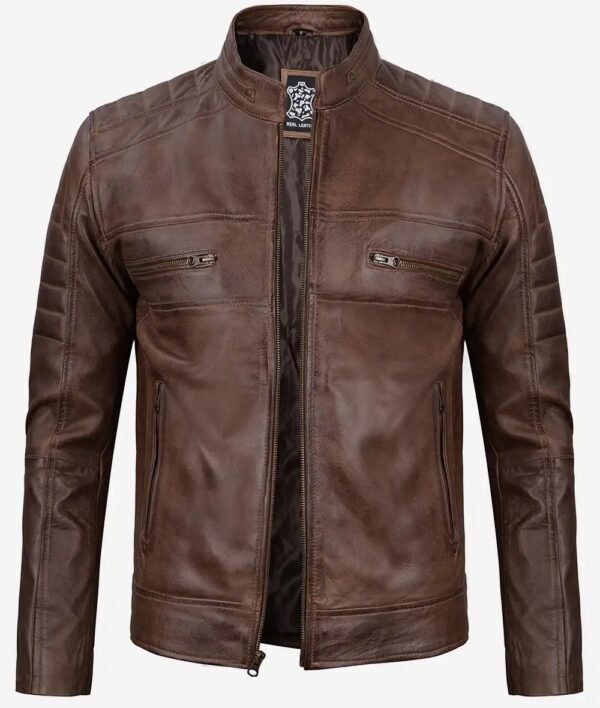 Mens Coffee Brown Biker Leather Jacket