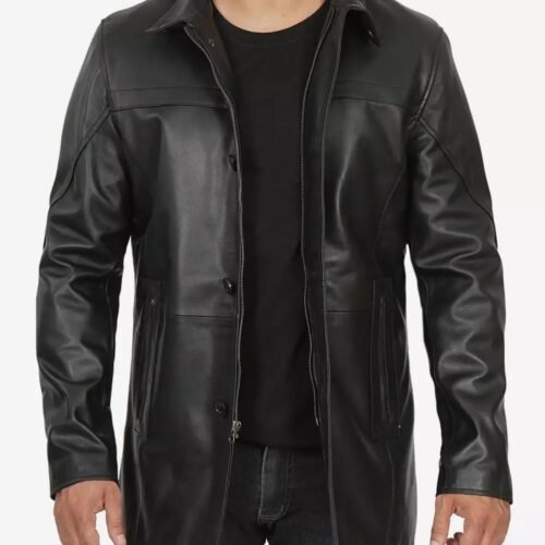 Bristol Mens Black Leather Car Coat