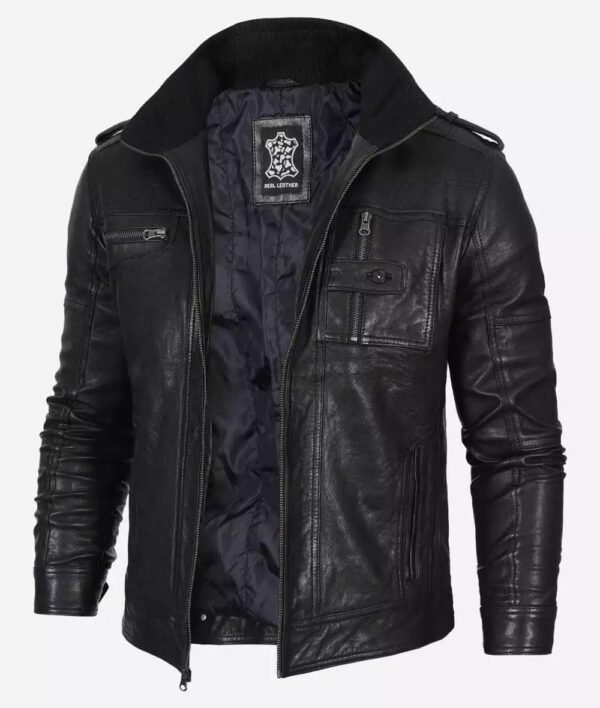 Mens Cafe Racer Washed Leather Jacket