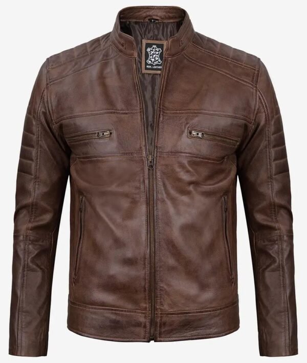 Mens Coffee Brown Biker Leather Jacket