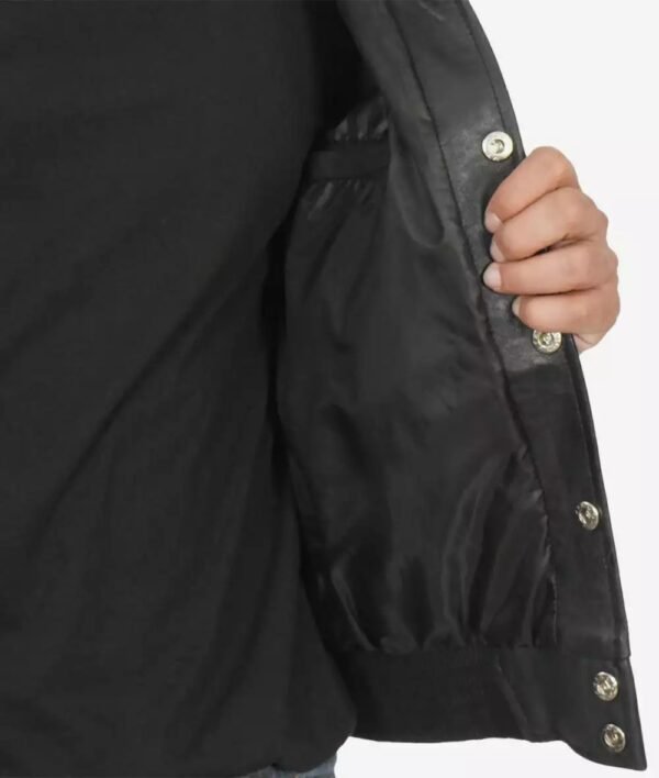 Mens Letterman Black Leather Bomber Jacket