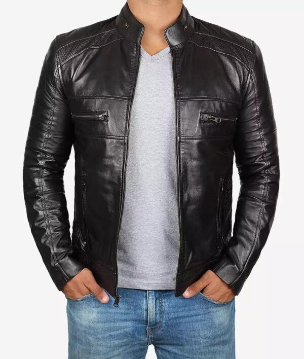 Mens Tall Cafe Racer Black Leather Jacket