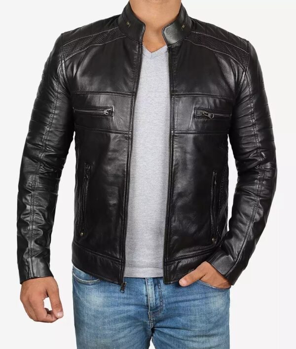 Mens Tall Cafe Racer Black Leather Jacket