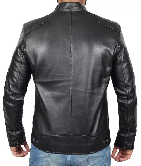 Mens Black Lambskin Leather Cafe Racer Jacket