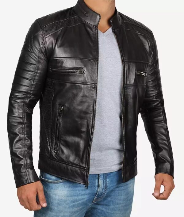 Mens Tall Cafe Racer Black Leather Jacket