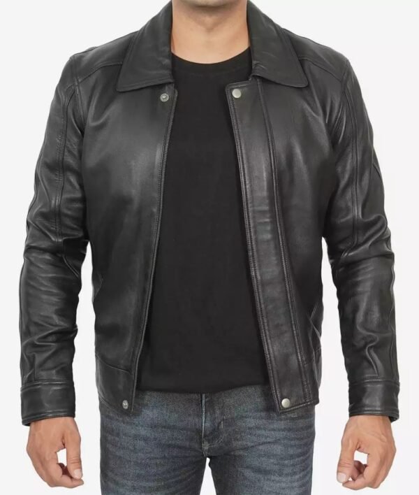 Keeton Vintage Shirt Collar Black Leather Jacket Men