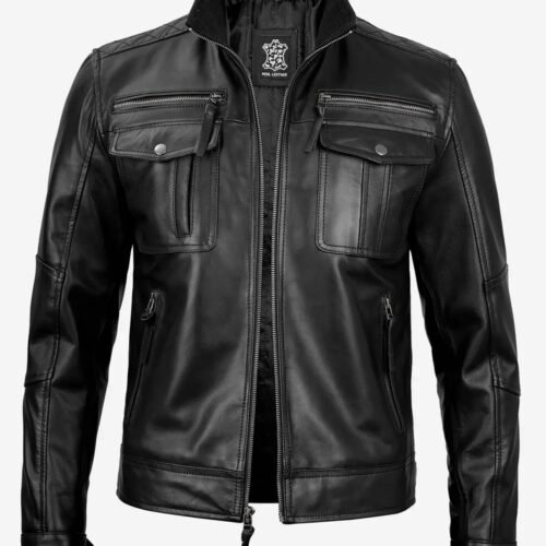 Mens Top Notch Black Cafe Racer Leather Jacket