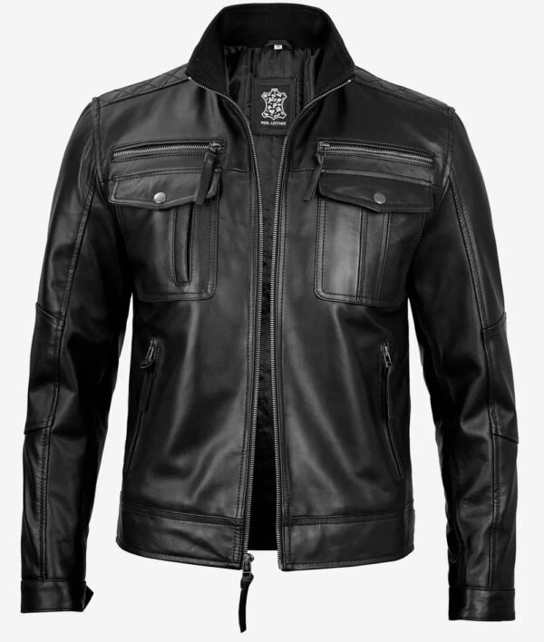 Mens Top Notch Black Cafe Racer Leather Jacket