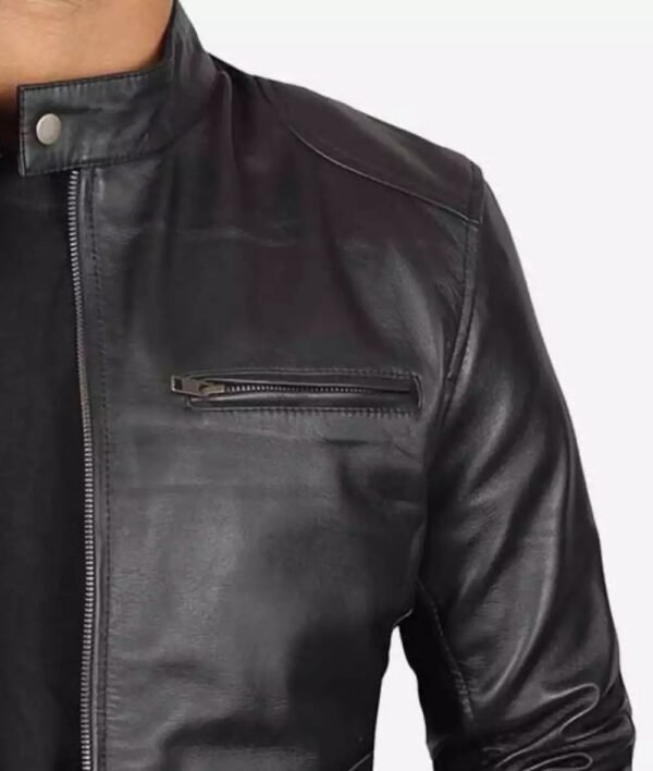 Lambskin Black Cafe Racer Leather Jacket for Tall Men