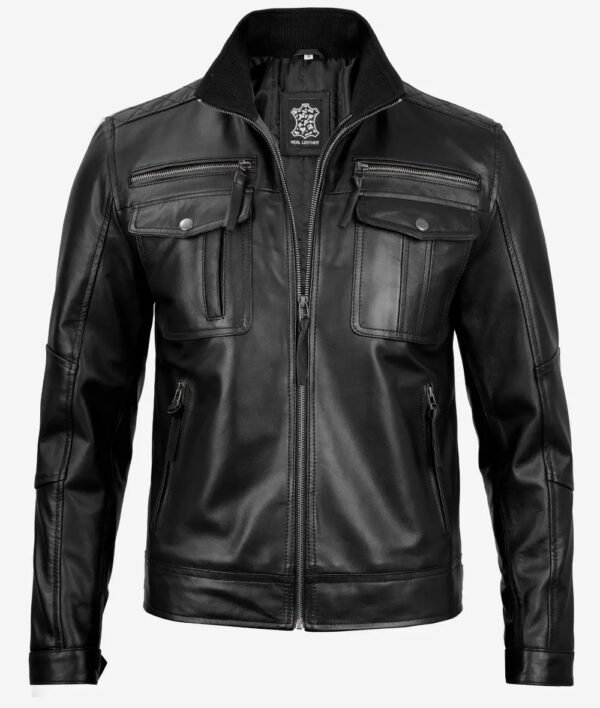 Mens Top Notch Black Cafe Racer Leather Jacket