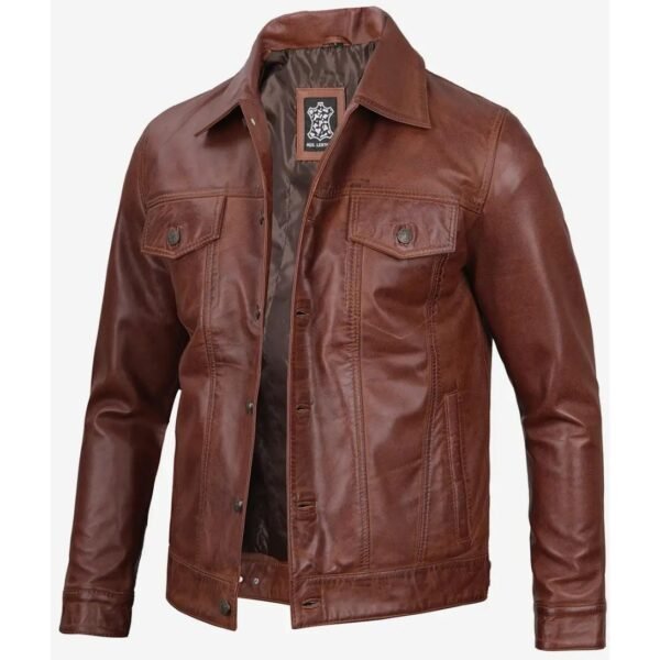 Fernando Brown Trucker Real Leather Jacket for Mens