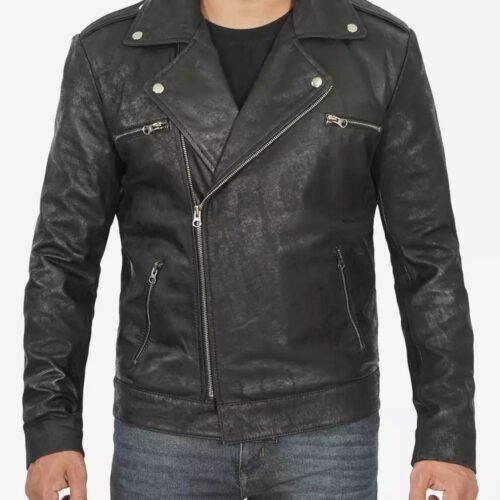 Frierson Asymmetrical Black Snuff Leather Moto Jacket Mens