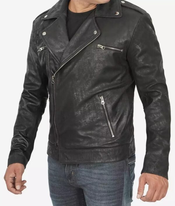 Frierson Asymmetrical Black Snuff Leather Moto Jacket Mens