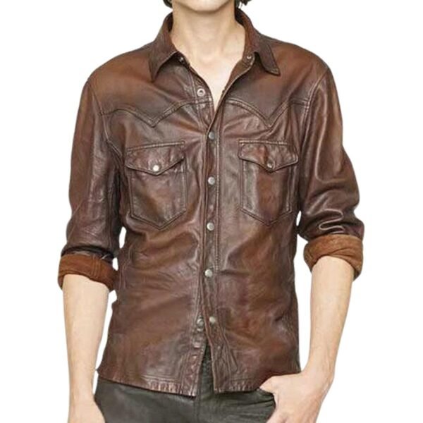 V Tab Leather Shirt Jacket